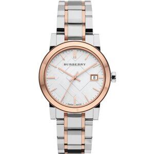 Burberry Ladies Swiss Made Stainless Steel Two-Tone Silver Dial Watch